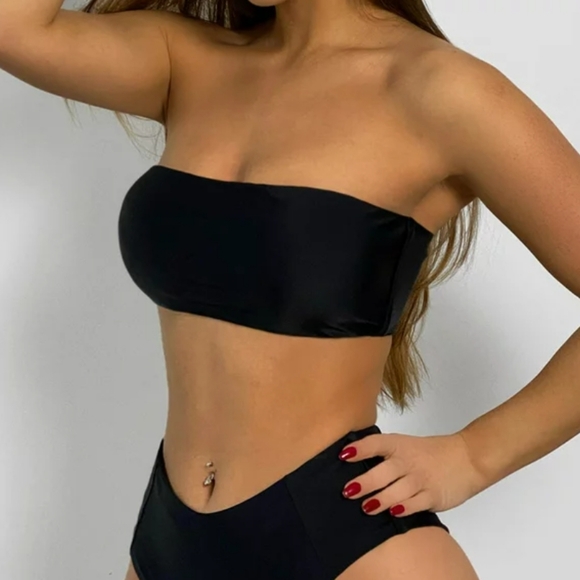Zaful Bandeau Swimsuit Top Women Size 8 Black Strapless Padded Pullover Stretch - Picture 3 of 7